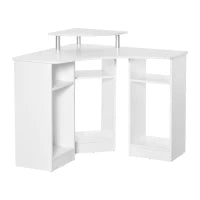 Scrivania Angolare con 3 Sezioni, Scrivania per Camera o Ufficio, Scrivania PC in Legno con Ripiano Monitor, Bianco