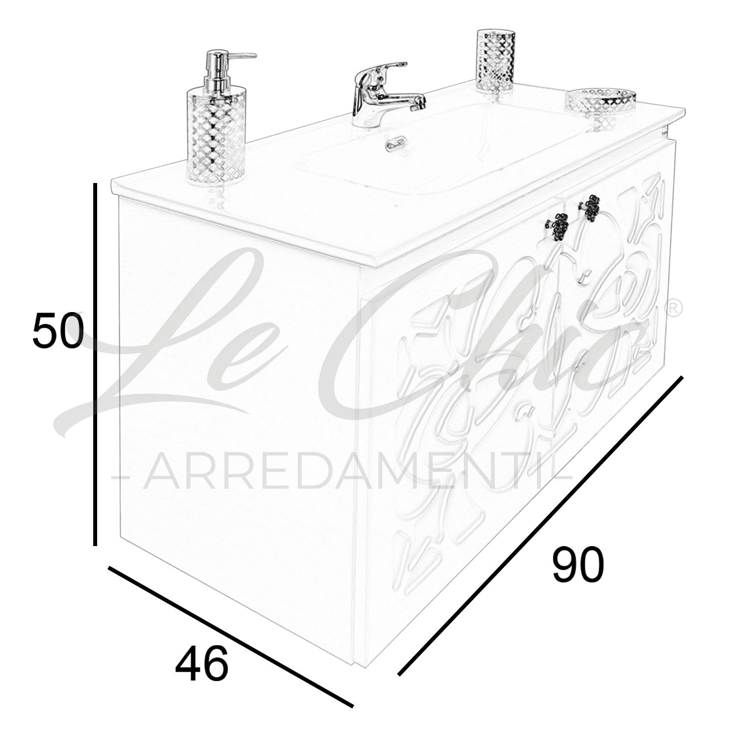 Mobile moderno sospeso Luxury verde smeraldo - 100 cm, Specchiera led sasso
