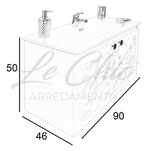 Mobile moderno sospeso Luxury verde smeraldo - 100 cm, Specchiera led sasso