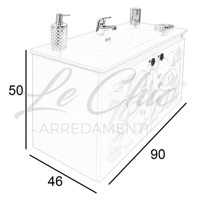 Mobile moderno sospeso Luxury verde smeraldo - 100 cm, Specchiera led sasso