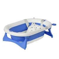 Vaschetta Bagnetto Pieghevole per Bambini 0-3 Anni con Indicatore di Temperatura e Cuscino, 81.5x50.5x23.5 cm, Blu