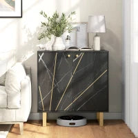 Credenza da Archiviazione con 2 Porte e Ripiano Regolabile, Piedini in Metallo, 76 x 35 x 77 cm, Marmo e Nero