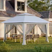 Gazebo Pieghevole Pop-Up con Borsa a Rotelle in Acciaio, Tessuto Oxford, Rete, 3.64x3.64x2.94m, Grigio