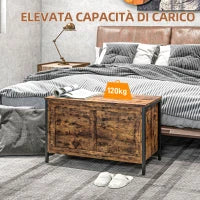 Cassapanca in Legno da 95L Stile Industriale con Coperchio e Cerniera di Sicurezza, 80x40x49cm, Marrone
