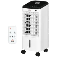 Ventilatore Umidificatore 3 in 1 su Ruote con Telecomando, 3 Modalità, 3 Velocità, Timer, Bianco