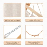 Amaca con Supporto in Legno e Cotone, Amaca da Giardino per altri Spazi Esterni, 392x120x102cm, Bianca