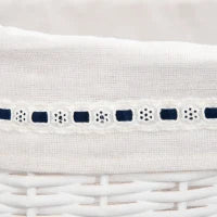 Cesto Portabiancheria in Vimini con Coperchio e Sacco Interno in Tessuto Lavabile, Bianco