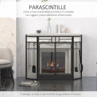 Parascintille Camino Moderno, Parafuoco Pieghevole con 2 Porte in Metallo Nero, 122x1.6x80cm