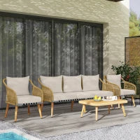 Set da Giardino 4 Pezzi con Divano 3 Posti, 2 Poltrone e Tavolino Basso in Rattan PE e Acciaio Multicolore