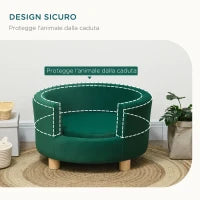 Divano per Cani Imbottito con Schienale e Cuscino Rimovibile, Cuccia per Gatto da Interno, 65x64x37 cm, Verde