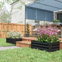 Set di 2 Letti per Orto in Lamiera Ondulata, 100L x 50l x 30H cm, Nero