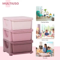 Cassettiera in Plastica Colorata per Cameretta con 3 Cassetti, Arredamento Casa e Asilo 37x37x56.5cm Rosa