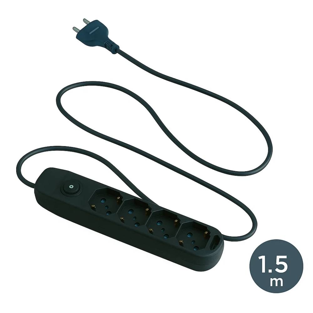 Ecova 30097x multipresa 4 uscite universali 10/16a con interruttore cavo 1,5m nero