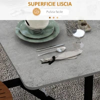 Tavolo Pieghevole a Ribalta per 4-6 Persone con 6 Rotelle, in Legno e Acciaio, 120x80x73 cm, Grigio