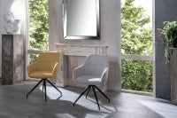 E-STYLO Sedia da pranzo in tessuto grigio chiaro, gambe e struttura in metallo nero, imbottita, 56cm X 56cm H. 87cm.