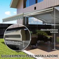 Tenda da Sole a Bracci Avvolgibile a Manovella in Metallo e Alluminio, 4x2.5m, Verde e Bianco