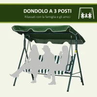 Dondolo da Giardino 3 Posti in Acciaio e Teslin con Tetto Parasole, 172x110x153 cm, Bianco e Verde