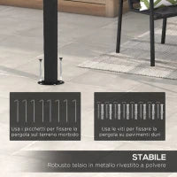 Pergola Gazebo con 12 Fori di Drenaggio, in Metallo e Poliestere, 400x296x200/262 cm, Grigio Scuro