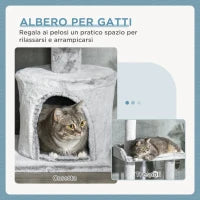 Albero Tiragraffi per Gatti a Soffitto con Piattaforme e Casetta, 60x40x225-255cm, Grigio