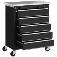 Armadio porta attrezzi con 5 cassetti e ruote, in acciaio, Nero