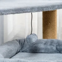 Tiragraffi per Gatti con Pali in Juta, Casetta e Cuscino, Rivestimento Peluche, Altezza 84cm, Grigio