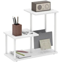 Libreria a 3 Livelli Effetto Legno con Struttura in Metallo per Scrivania Ufficio Cucina 40x20x34,5 cm Bianco