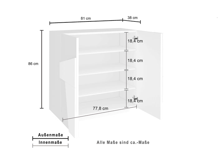 Scarpiera 2 ante L 81.2 x H 86 x P 39.2 cm 16 paia, grigio