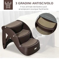Scaletta per Cani Pieghevole con 3 Gradini Antiscivolo in PP, 49x38x38 cm, Marrone