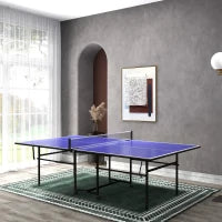 Tavolo da Ping Pong Pieghevole per Interni con Ruote Girevoli, Rete, Racchette e Palline, Blu
