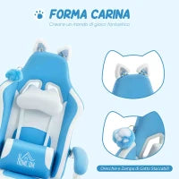 Sedia da Gaming Reclinabile con Poggiapiedi e Cuscini, in Finta Pelle e Spugna, 65x62x116-124 cm, Bianco e Rosa