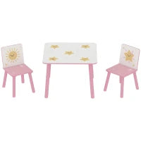 Set Arredo Cameretta con Tavolo e 2 Sedie per Bambini da 3-8 Anni con Fantasia a Stelle, Rosa