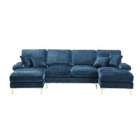 Divano componibile moderno grande in Chenille a forma di U, con Doppi Sedili Reclinabili,  Blu