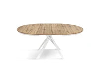 PAZZO DESIGN Tavolo Allungabile con Gambe Incrociate rotondo, Made in Italy, Basamento bianco, Rovere rustico