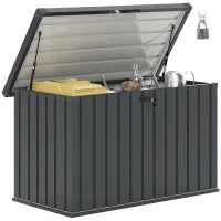 Baule da Esterno da 400L in Acciaio Zincato con Serratura e 2 Chiavi 124x66x72 cm, Grigio Scuro