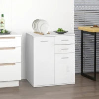 Cassettiera da Ufficio 2 Cassetti 2 Ante con Ripiano Regolabile Legno 71x35x76cm Bianco