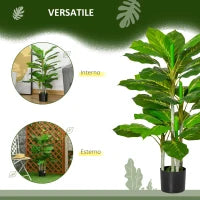 Pianta Verde Artificiale da 95 cm e 33 Foglie con Vaso Nero Ø15x13 cm, in PEVA, PE e Cemento