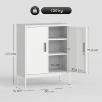 Armadietto da Ufficio in Acciaio a 2 Ripiani Regolabili con Serratura e 2 Chiavi, 80x40x100 cm, Bianco