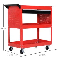 DURHAND Carrello Porta Attrezzi con Manico, Cassetto e 3 Ripiani, in Lamiera di Acciaio, 82x35x76 cm, Rosso