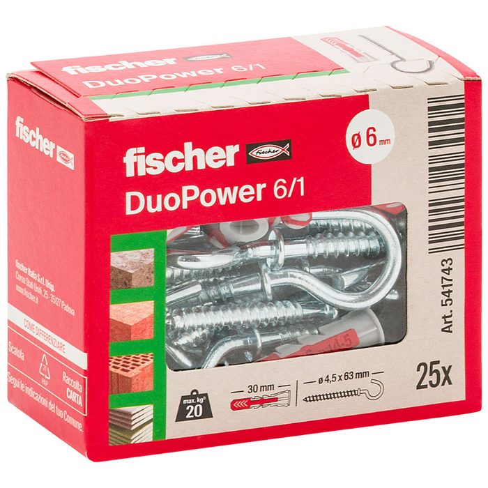 Tassello universale bi-materiale occhiolo aperto duopower 6/1 confezione 25 pezzi