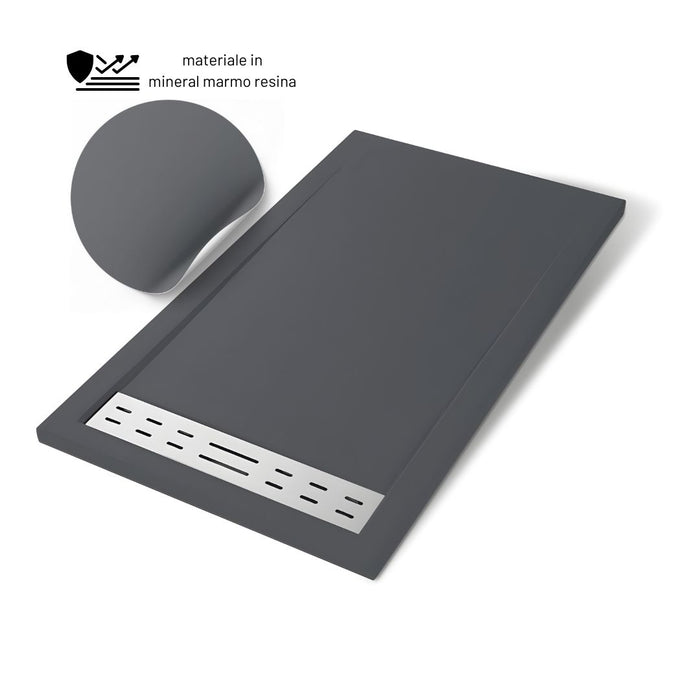Piatto doccia mineral marmo resina antiscivolo h 4 cm *** misure l120 x p80 x h4 cm, tinta antracite, confezione 1