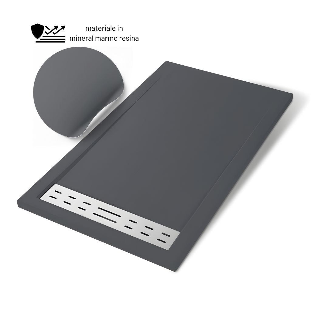 Piatto doccia mineral marmo resina antiscivolo h 4 cm *** misure l120 x p80 x h4 cm, tinta antracite, confezione 1