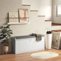 Panca per Scarpe con Cassetto Ribaltabile, Cuscino per Seduta e Ripiano Regolabile, 100 x 26 x 44,5 cm, Bianco