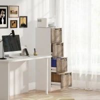 Armadio per Ufficio a 4 Cassetti con 2 Serrature e Barra Portadocumenti A4, in Legno, 39,4x40x129 cm, Bianco e Legno