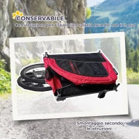 Rimorchio Bici per Cani Taglia Media a 2 Ingressi con Finestrelle e Tettuccio Apribile, 126-155x83x108 cm, Rosso