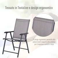 Set 4 Sedie Pieghevoli da Esterni in Acciaio e Texteline Per Giardino Veranda Terrazzo, Grigio, 58 x 64 x 94cm