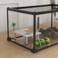 Terrario per Rettili, Terrario Trasparente con Coperchio Scorrevole in Rete Metallica, Nero