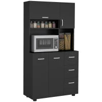 Credenza da Cucina con 4 Ante, 3 Cassetti, Ripiano e Ampio Piano, 89L x 39,5l x 168H cm, Nero
