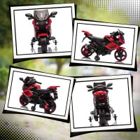 Moto Elettrica per Bambini 6V con Rotelle di Supporto Musica Faro per Bambini di 18-36 Mesi Rosso