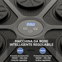 Boxing Machine Musicale a Parete con 9 Velocità, Connessione Bluetooth e Guanti, 41.8x44.6x7.5 cm, Nero e Blu