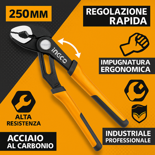Pinza regolabile veloce acciaio inox 250mm apertura rapida impugnatura ergonomica